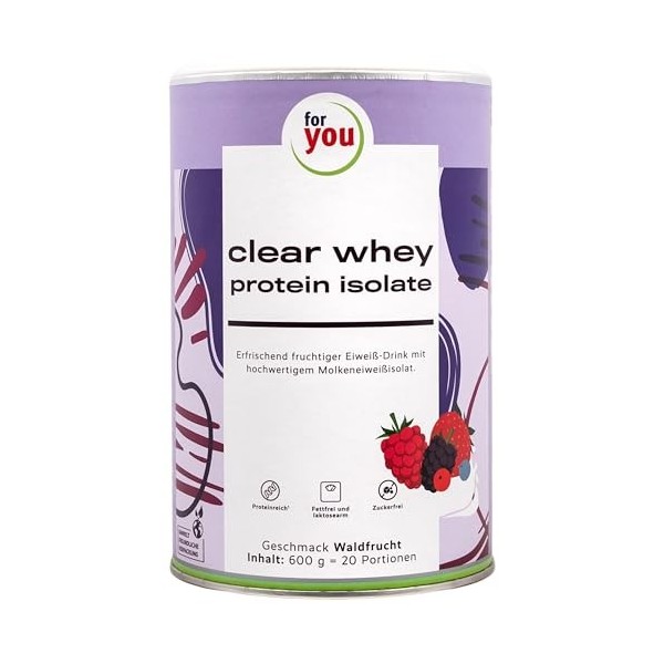 Clear whey Protéines isolées aux fruits des bois | 600 g 20 ports | Haute teneur en protéines 93 %, faible en lactose, sans