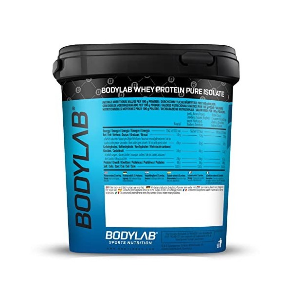 Whey Protein Isolate Double Chocolate 900g Bodylab24, poudre de protéines à base disolat de whey, peut favoriser la construc