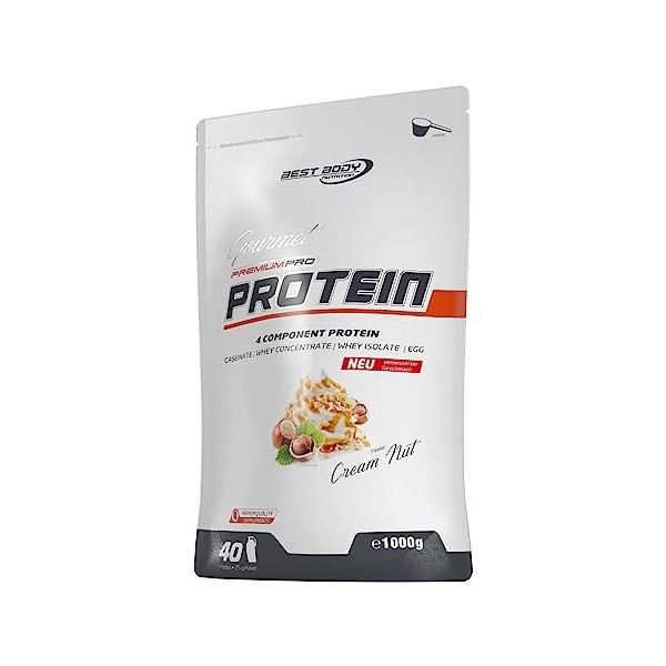 Best Body Nutrition Gourmet Premium Pro Protein, Crème de noix, Shake protéiné à 4 composants: Caséinate, concentré de whey, 