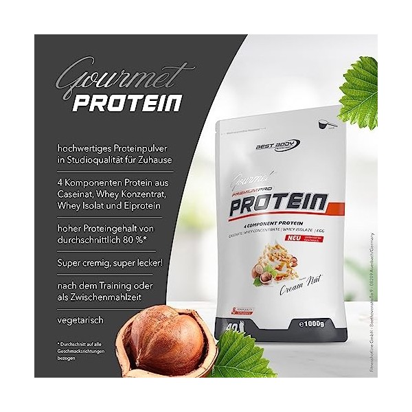 Best Body Nutrition Gourmet Premium Pro Protein, Crème de noix, Shake protéiné à 4 composants: Caséinate, concentré de whey, 