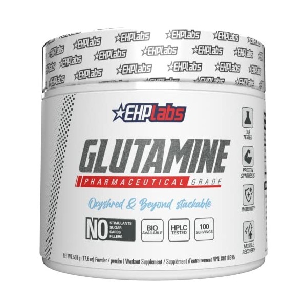 EHPlabs L Glutamine Powder Amino Acids - L-Glutamine Supplement for Gut Health 500g Improves Muscle Recovery, Focus & Conce