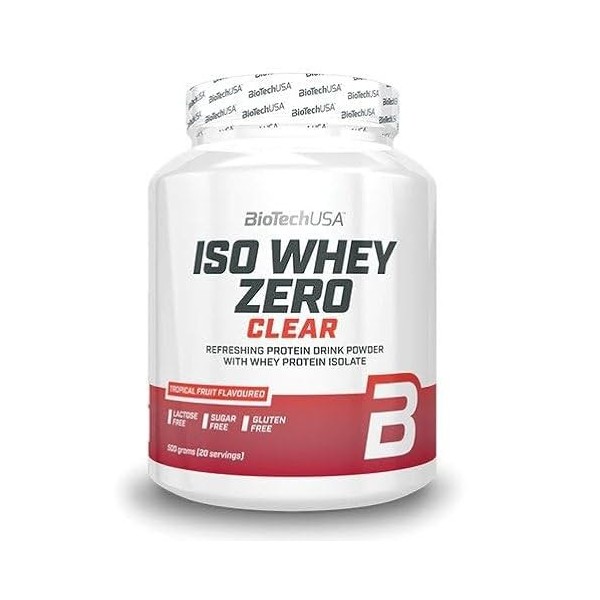 BioTechUSA Iso Whey Zero Clear boisson en poudre, rafraîchissant, sans sucre, sans lactose, sans gluten, 5 saveurs fruitées, 