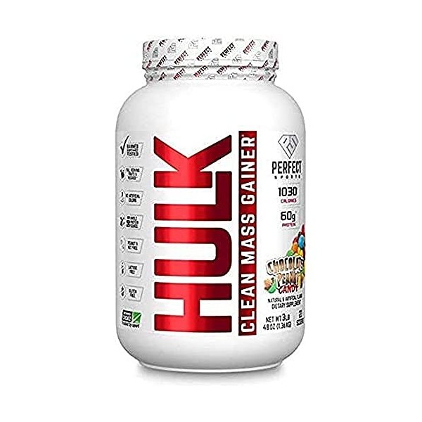 PERFECT SPORTS Bonbons au Chocolat/Arachides Hulk Clean Mass Gainer, Blanc 3 lb, 1 Unité