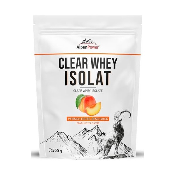 AlpenPower Clear Whey Isolat Thé glacé à la pêche 500 g – Boisson protéinée claire et rafraîchissante – Haute teneur en proté