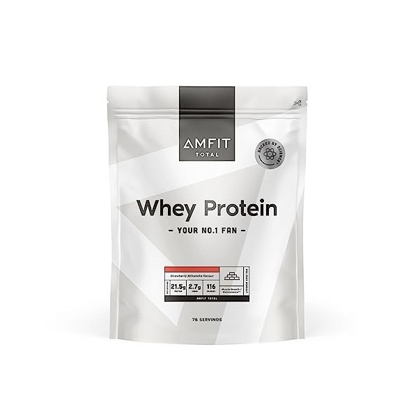 Marque Amazon - Amfit Nutrition TOTAL, poudre de protéine de lactosérum, saveur de lait frappé à la fraise, 75 portions, 2.27