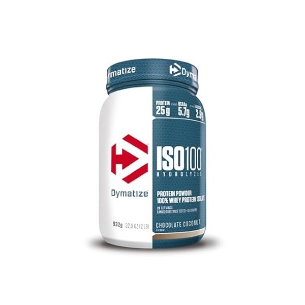 Dymatize ISO 100 Hydrolyzed Chocolate Coconut 932g - Hydrolysat de Protéines de Whey + Poudre dIsolat