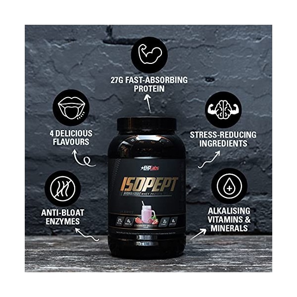 IsoPept Hydrolyzed Whey Protein Powder by EHPlabs - 100% Whey Protein Isolate & Hydrolysate, 27g of Protein, Non-GMO, Gluten 