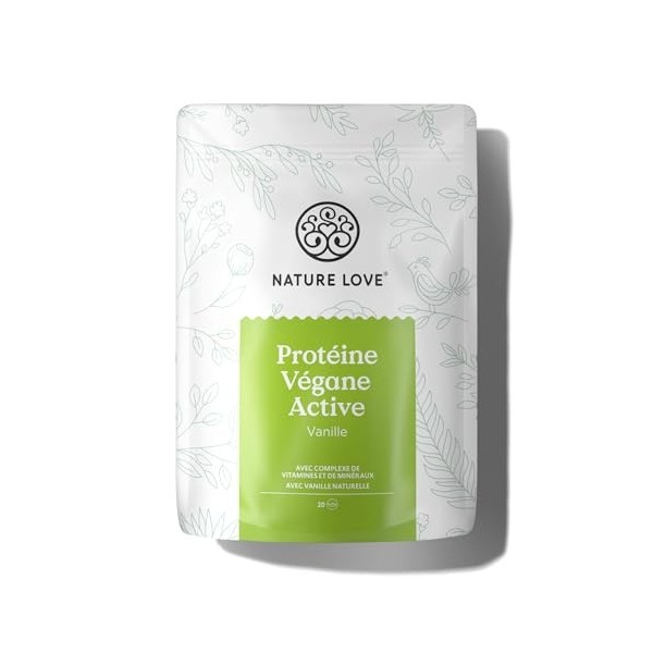 NATURE LOVE® Poudre Protéine Végane Active Vanille - 600 g - poudre de protéine avec complexe de vitamines et de minéraux - p