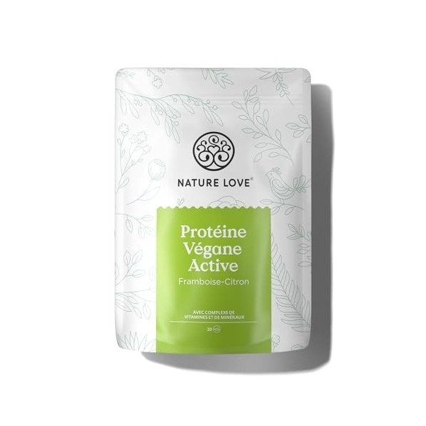 NATURE LOVE® Poudre Protéine Végane Active Framboise-Citron - 600g - poudre de protéine avec complexe de vitamines et minérau