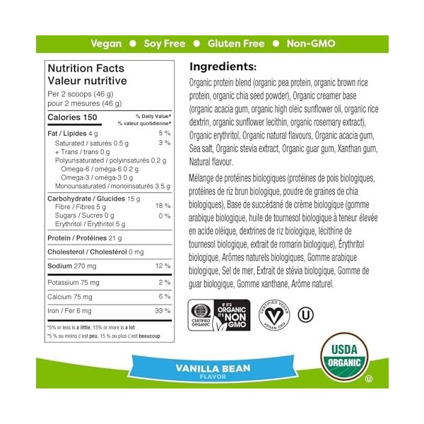 Orgain Nutrition Organic Plant Protein Powder - Vanilla Bean 2.03 LB