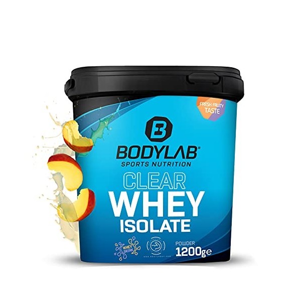 Bodylab24 Clear Whey Isolate 1200g Thé glacé Pêche, shake protéiné à base de 96% disolat de protéines de lactosérum, boisson