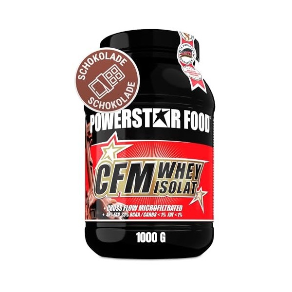 Powerstar 100% CFM WHEY ISOLATE 1kg | 96,5% Protéine s.s. | Poudre de protéine pour la musculation | Fabrication allemande | 