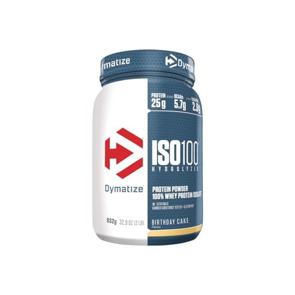 Dymatize ISO 100 Birthday Cake 900g - Hydrolysat de Protéines de Whey + Poudre dIsolat