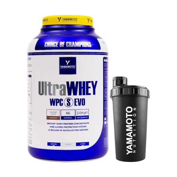 YAMAMOTO NUTRITION Ultra Whey WPC S EVO - Pot de 2 kg, goût chocolat, sans gluten - Complément alimentaire de protéines de sé