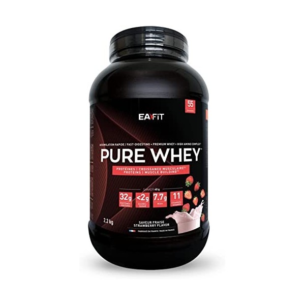 EAFIT Pure Whey - Fraise 2,2Kg - Croissance Musculaire - Protéines de Whey - Assimilation Rapide - Acides Aminés et des Enzym