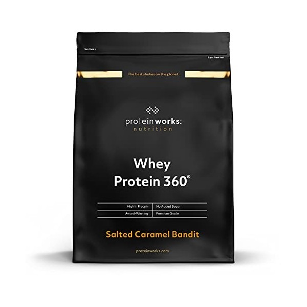 Protéine Whey 360 en poudre | Caramel Salé | Sans sucre ajouté et à faible teneur en matières grasses | Mélange de protéines 