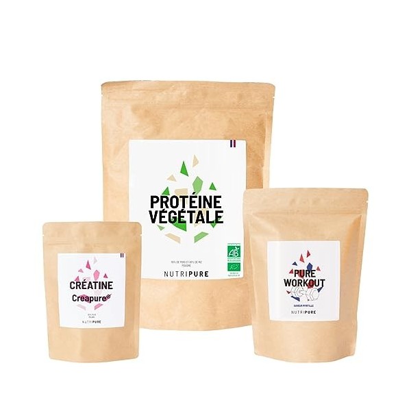 NUTRIPURE | PACK PRISE DE MUSCLES | Protéine Végétale Bio + Créatine Monohydrate Poudre + Pre Workout EAA, BCAA | Goût NEUT