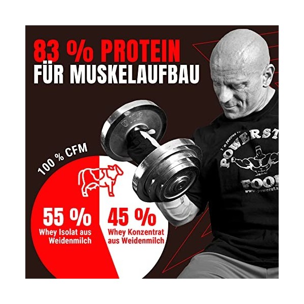 Powerstar Premium Whey 90 | 90 % de protéines i.Tr. | Poudre de protéines de lactosérum 4000 g | Fabriqué en Allemagne | 55 %