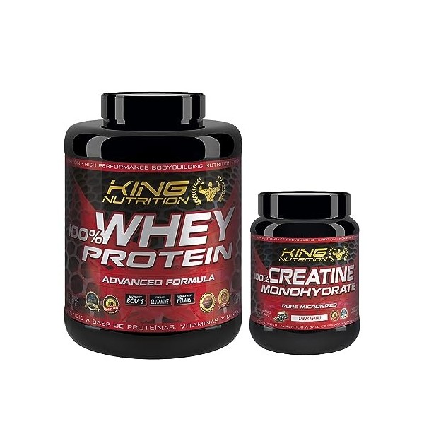 100 % Whey Protein King Nutrition Protéine 80 % Choco blanc, 2270 g + créatine 500 g 