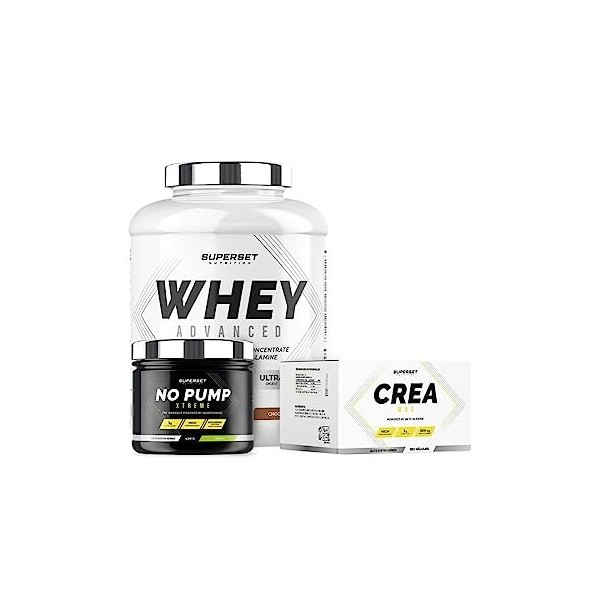 Superset Nutrition | Programme Prise De Muscle Sec Confirmé - 100% Whey Proteine Advanced 2kg Choco Nut - No Pump Xtreme Moji