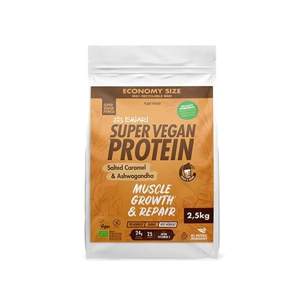 Super Vegan Protein Caramel Salé et Ashwagandha Iswari 2,5kg 