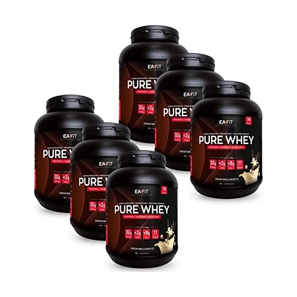 EAFIT Pure Whey - Vanille Intense 750 g - FORMAT ECO 6 POTS 4,5 kg - Croissance Musculaire - Protéines de Whey - Assimilation