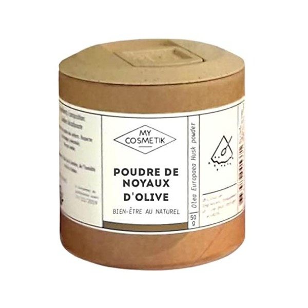 Poudre de noyaux dolive - Exfoliant - 100% Pure et Naturelle - MY COSMETIK - 50 g - en pot végétal