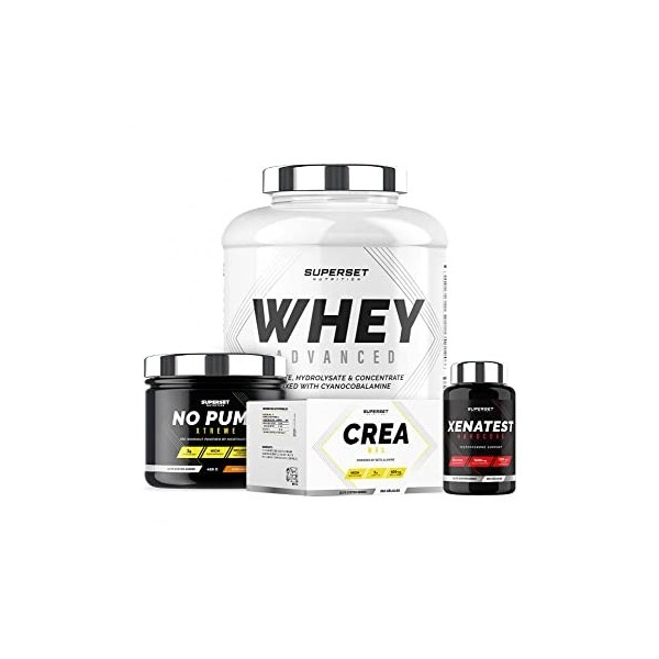 Superset Nutrition | Programme Prise De Muscle Sec Expert - 100% Whey Proteine Advanced 2kg Banane - No Pump Xtreme - Créa Ma