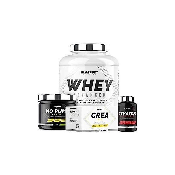 Superset Nutrition | Programme Prise De Muscle Sec Expert - 100% Whey Proteine Advanced 2kg Chocolat - No Pump Xtreme - Créa 