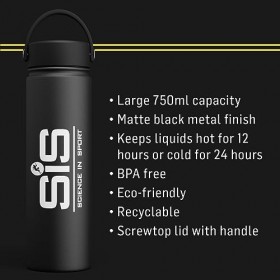 SIS | Bouteille Shaker en acier inoxydable Noir Matte |pour boisson Protéinée et shake | Idéale pour le sport | 750ml