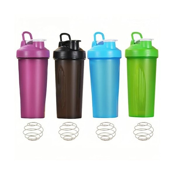 Lot de 4 bouteilles shaker protéinées de 710 ml, mélangeur sans BPA pour milkshakes protéinés et pré-entraînement avec bouc