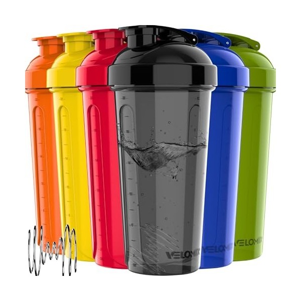 VELOMIX - Lot de 6 bouteilles shaker protéinées pour mélanges protéinés, gobelets shaker de 800 ml pour boissons protéinées, 