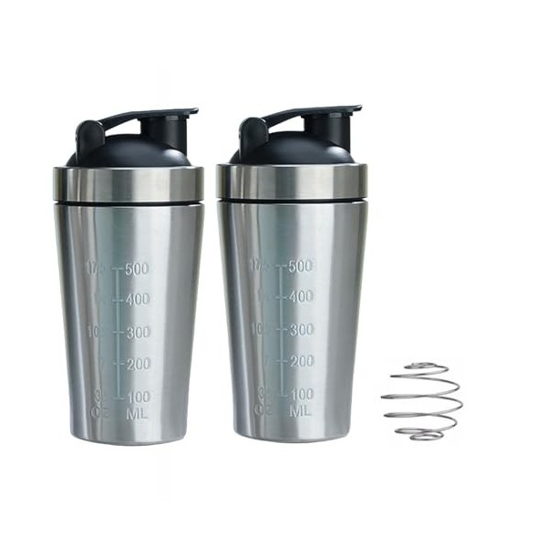 Pirspoce Shaker Proteine Inox | Bouteille Shaker en Métal 500/750ml | Bouteille Shaker Anti-fuite avec Boule Shaker | Shaker 