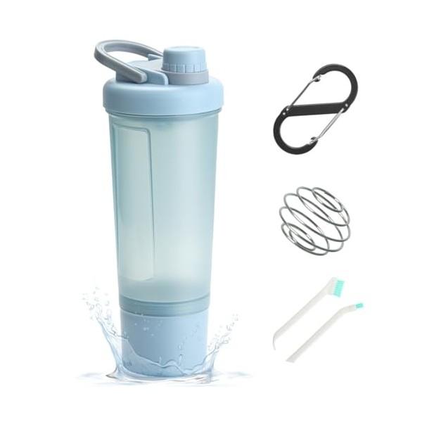 SXQLYH Bouteille shaker de protéines, de nutrition, 500 ml, avec boîte de rangement de 150 ml, avec boule mélangeuse en acier