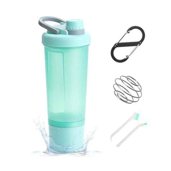 SXQLYH Bouteille shaker de protéines, de nutrition, 500 ml, avec boîte de rangement de 150 ml, avec boule mélangeuse en acier