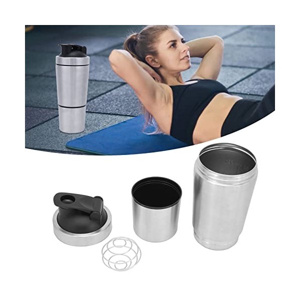 Akozon Bouteille Shaker à Protéines, Double Section en Acier pour les Amateurs de Gymnastique et les Adolescents, en Acier In