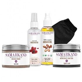 Set Hammam Marocain dexfoliation et dhydratation Corporelle Comprenant un Savon Noir Naturel, du Rhassoul Biologique, de l