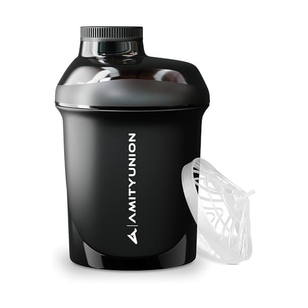 AMITYUNION Shaker à protéines 400 ml avec tamis - Petit shaker à protéines anti-fuite - Sans BPA - Avec échelle pour shakes e