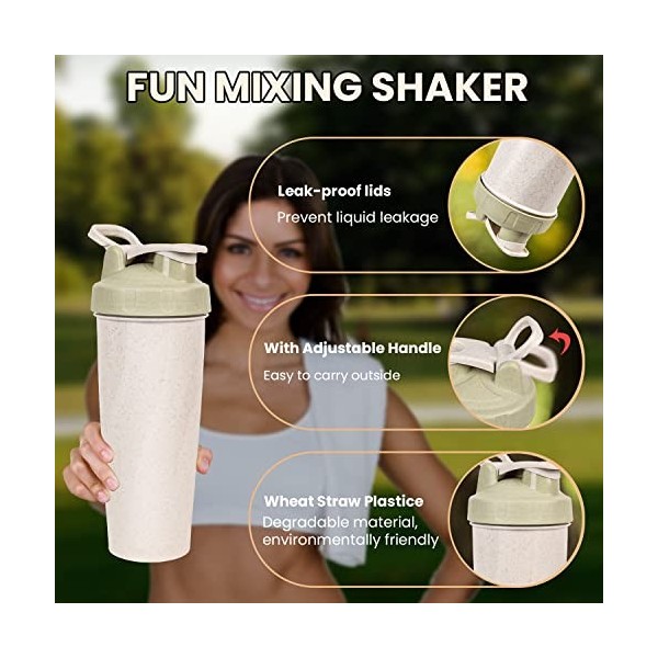 ROCKY&CHAO Shaker à protéines 900 ml pour le sport et les excursions, sans BAP, bouteille de grande capacité de 32 oz avec po