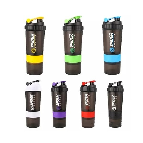 Shaker à 3 couches pour mélange de protéines, tasse de sport, fitness, bouteille deau en plastique graduée de 550 ml avec bo