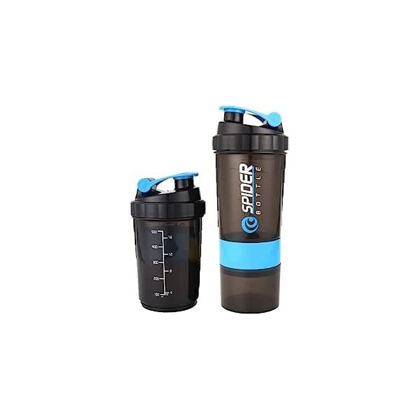 Shaker à 3 couches pour mélange de protéines, tasse de sport, fitness, bouteille deau en plastique graduée de 550 ml avec bo