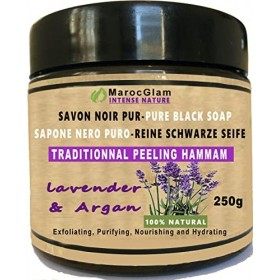 Savon Noir Gommage 250g+ gant de gommage offert à lhuile dArgan et lhuile essentielle de lavande. 100% NATUREL Hammam et S