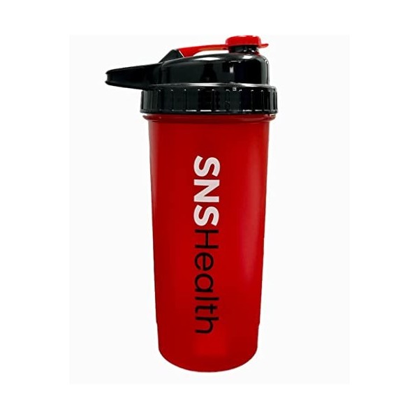 SNS Health Shaker, Leak Proof Bottle for Protein Mixer – Non Slip with Sleek Design, Red Color, 24Oz/700ml Unisex-Adult, One 