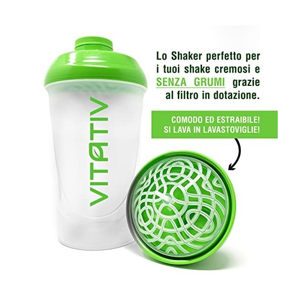 VITATIV - Gourde Shaker 600 ml, pour sports et activités de plein air, parfaite pour les protéines