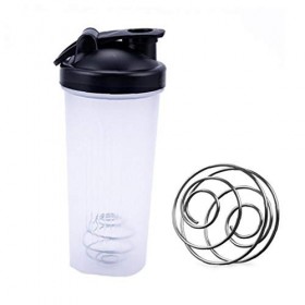 tJexePYK Bouteille shaker de sport de 600 ml avec boule mélangeuse en plastique transparent pour régime et fitness
