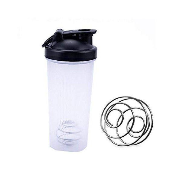 tJexePYK Bouteille shaker de sport de 600 ml avec boule mélangeuse en plastique transparent pour régime et fitness