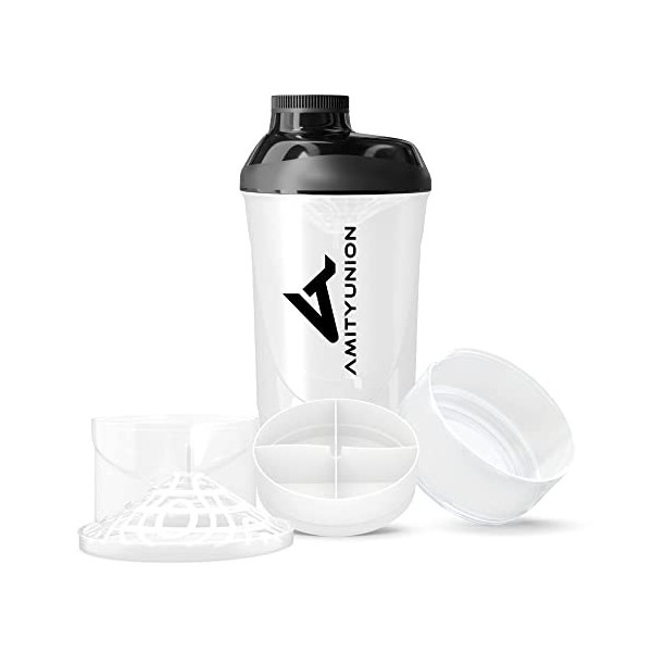 AMITYUNION Protein Shaker Deluxe 700 ml - Agitateur de protéines étanche, sans BPA - Tamis et tartre pour les shakes crémeux 