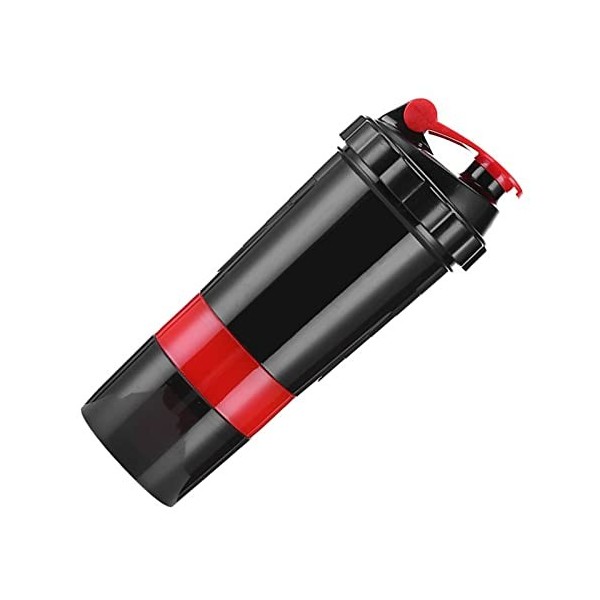 AMONIDA Mélangeur de Protéines, Shaker en Plastique Rouge Anti-Fuite, Portable avec Boîte à Capsules pour lentraînement