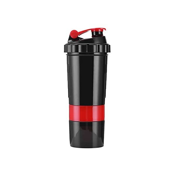 AMONIDA Mélangeur de Protéines, Shaker en Plastique Rouge Anti-Fuite, Portable avec Boîte à Capsules pour lentraînement