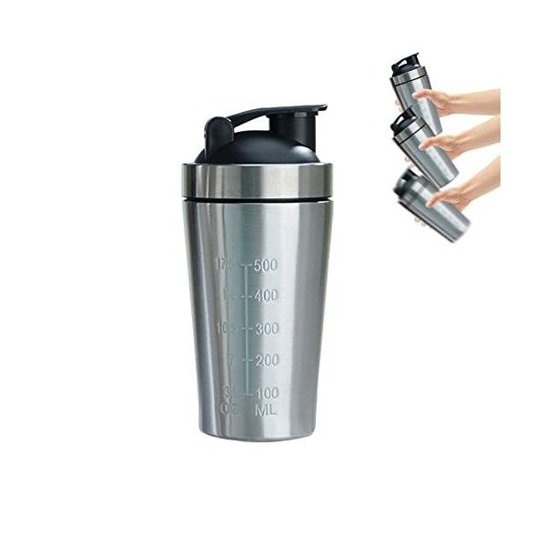 Joberio Bouteille shaker portable, bouteille shaker en acier inoxydable, bouteille mélangeur shaker design étanche avec fouet